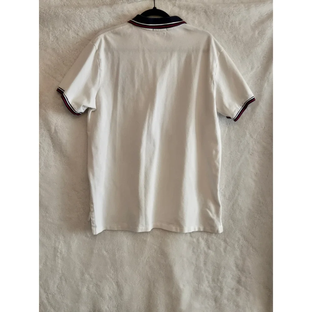 Polo Ralph Lauren‎ Mens XL Custom Fit White Big Pony Polo Shirt Navy Red Trim